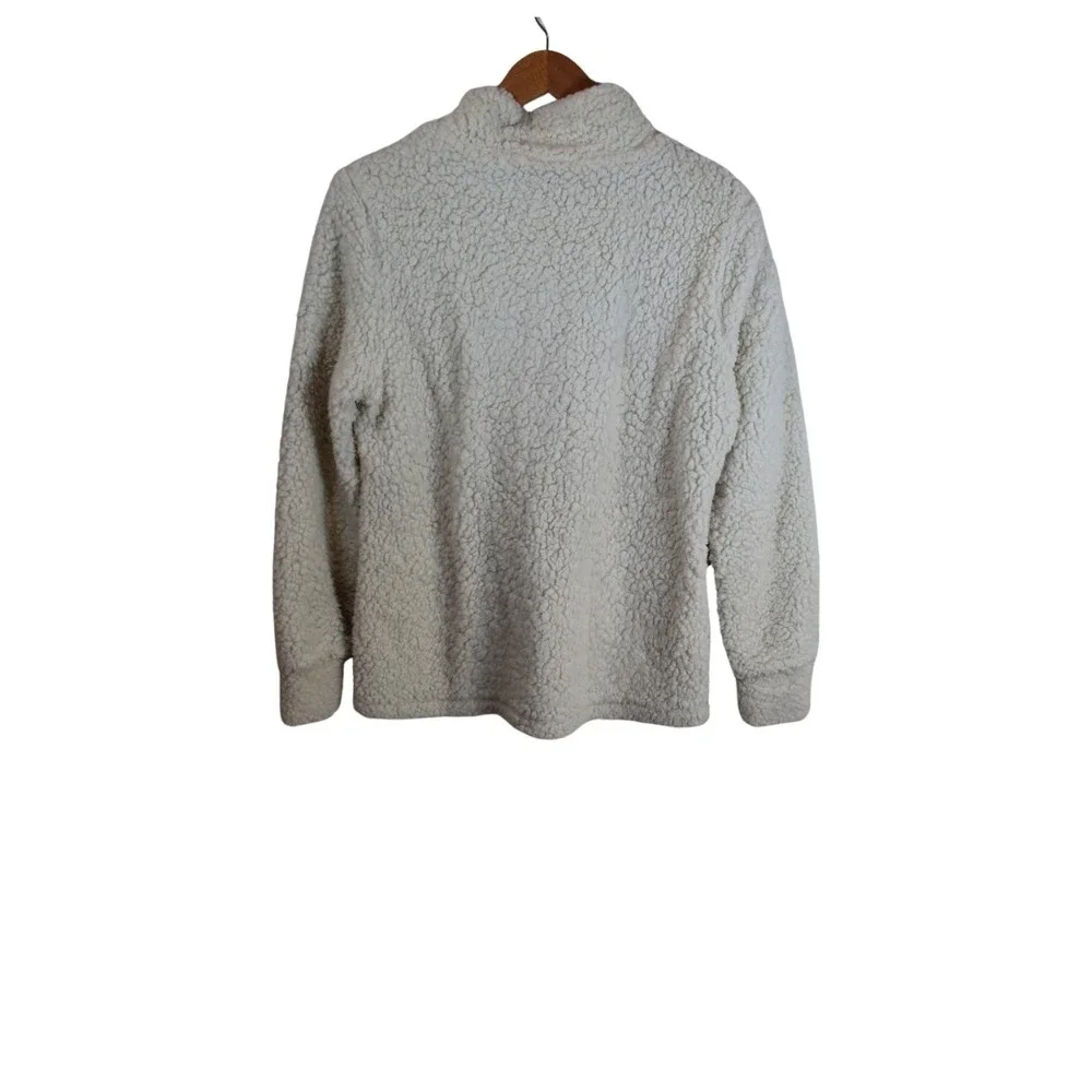 Weatherproof 1/4 Zip  Womens S Cozy Pullover Faux Sherpa Cream Blue Gray Chevron - Picture 2 of 4